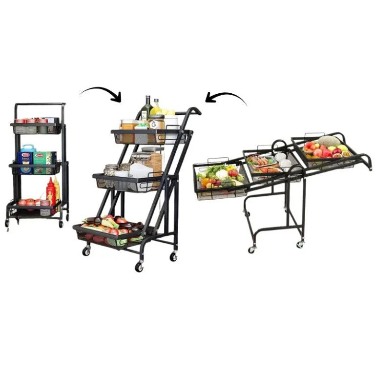 Clinson FlexiCart™ – Chariot 3-en-1 Pliable et Mobile | Rangement Intelligent pour la Maison