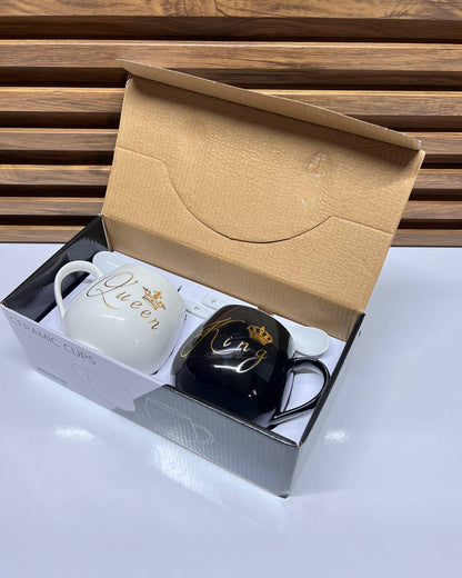 Mugs "King & Queen" en céramique avec cuillères
