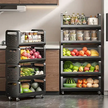 Chariot de Rangement Cuisine à Roulettes 5 Niveaux | Fruits et Légumes | Design et Mobilité