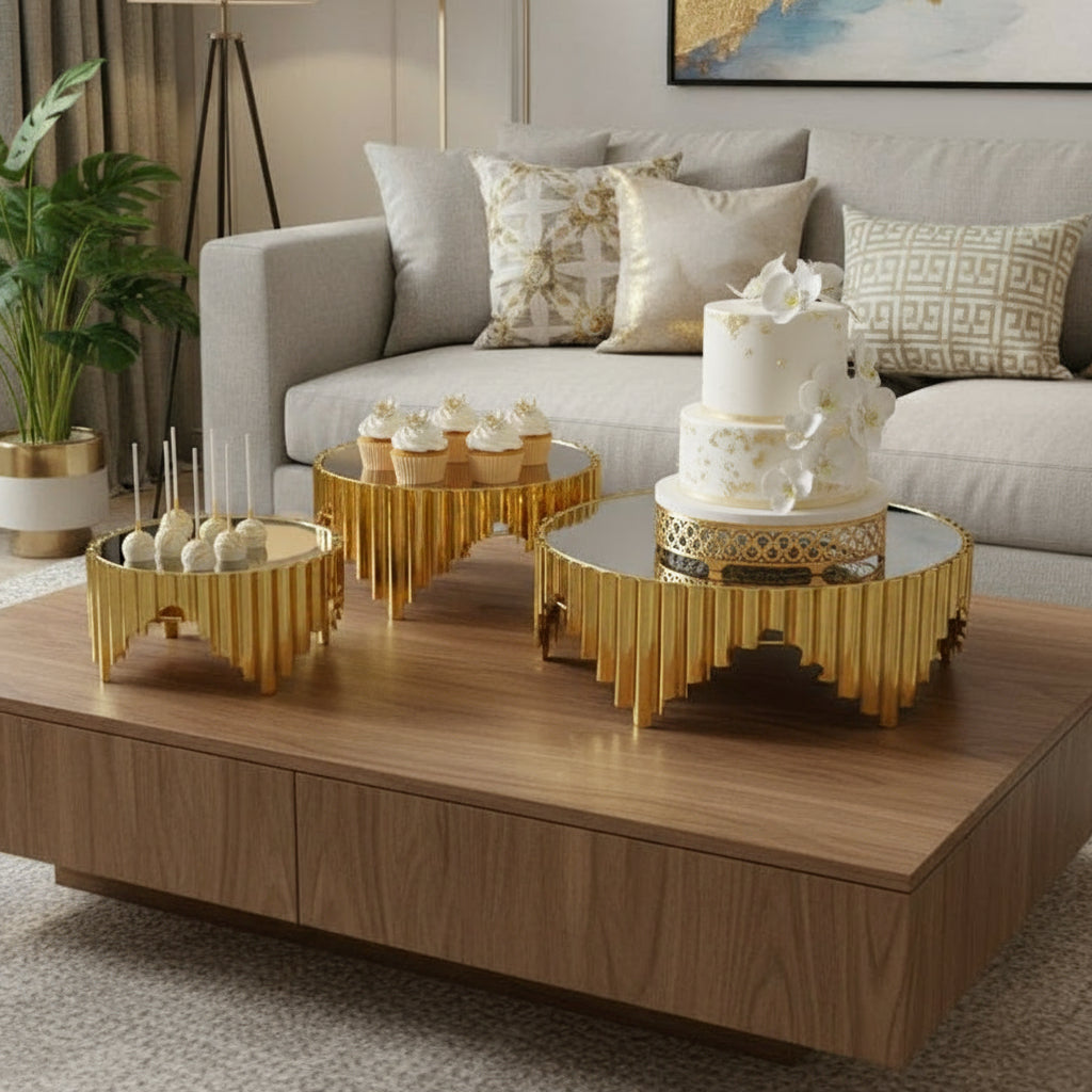 Set de 3 Présentoirs Miroir Dorés – Design Luxe