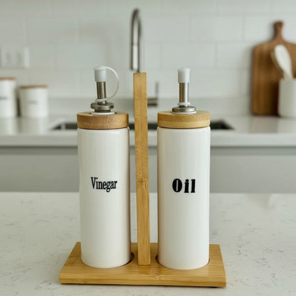 Set huilier & vinaigrier – Bambou & Céramique