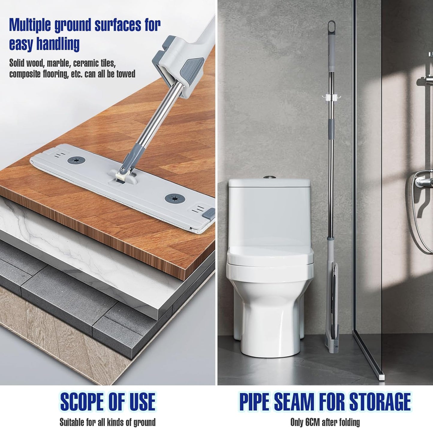 Serpillière plat auto-essoreur avec seau pliable