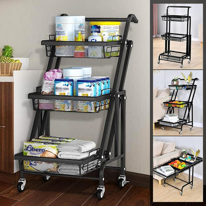 Clinson FlexiCart™ – Chariot 3-en-1 Pliable et Mobile | Rangement Intelligent pour la Maison