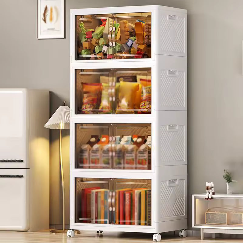 Boîte de Rangement Empilable avec Roues et Portes Visibles – Rangement Intelligent et Élégant