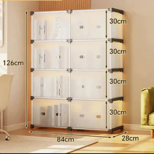 Armoire de rangement transparente modulaire multicouche – Organiseur en plastique à 2/3/4 niveaux avec portes pour la maison et le bureau