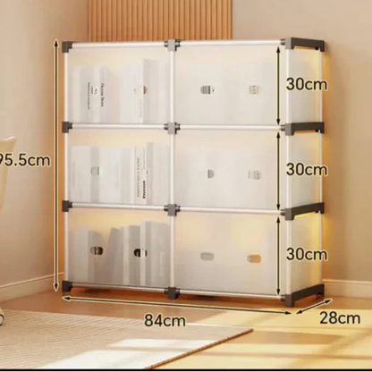 Armoire de rangement transparente modulaire multicouche – Organiseur en plastique à 2/3/4 niveaux avec portes pour la maison et le bureau