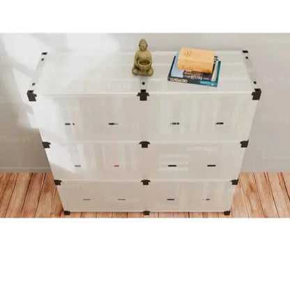 Armoire de rangement transparente modulaire multicouche – Organiseur en plastique à 2/3/4 niveaux avec portes pour la maison et le bureau