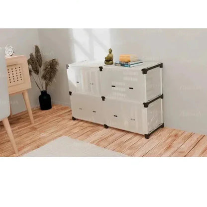 Armoire de rangement transparente modulaire multicouche – Organiseur en plastique à 2/3/4 niveaux avec portes pour la maison et le bureau